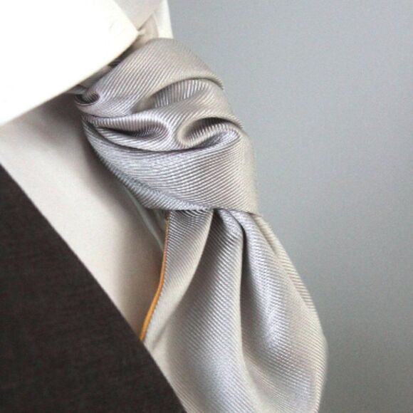 Men's‎ Cravat Ascot Yellow Grey Reversible 100%Silk Gift Box A115 - Picture 5 of 11